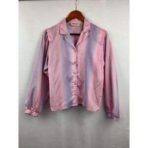 Notches Womens Striped Button-Down Shirt Multicolor Pastel Long Sleeve